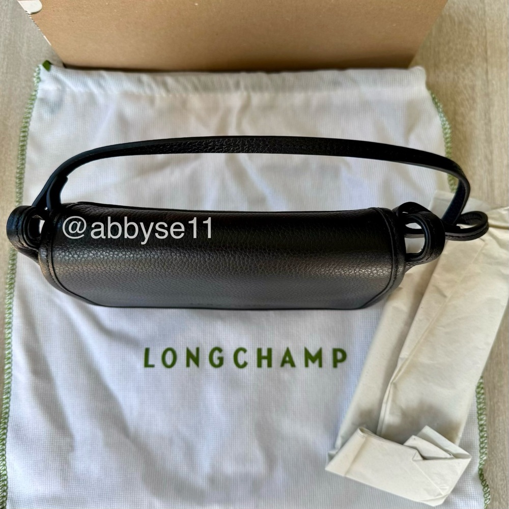 Longchamp Black Le Foulonné Leather Wallet-On-Strap XS Clutch NWT 100% Authentic - Picture 4 of 11